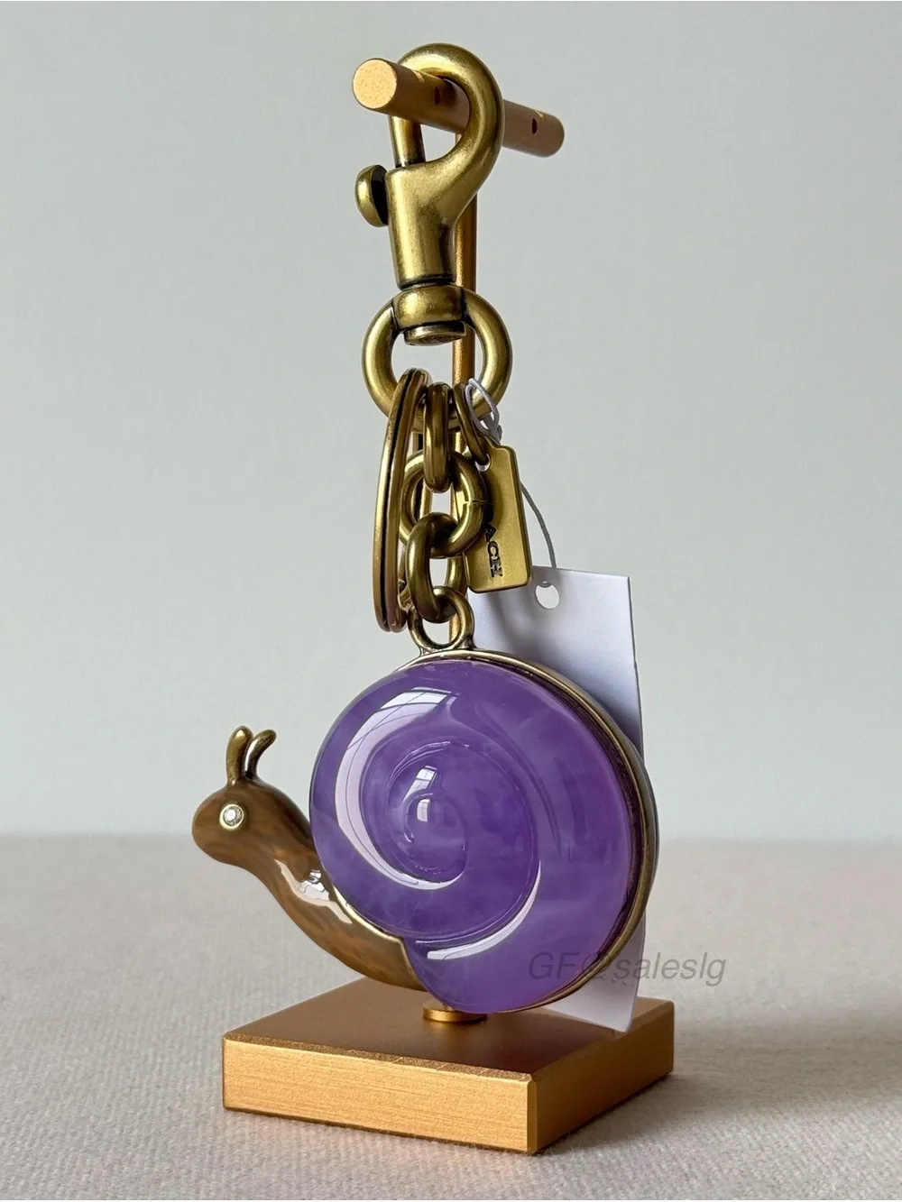 NWT Coach Purple Snail Bag Charm Key Ring Brass Gold Resin CAX69